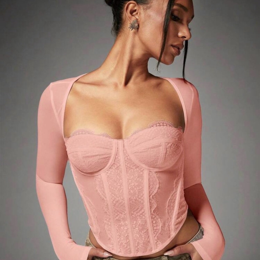 Sheer Lace Bustier Top in Dusty Pink